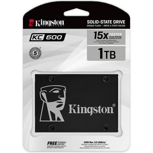 Твердотельный накопитель Kingston SSD KC600, 1024GB, 2.5" 7mm, SATA3, 3D TLC, R/W 550/520MB/s, IOPs 90 000/80 000, TBW 600, DWPD 0.32 (5 (SKC600/1024G)