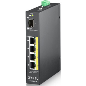 Коммутатор ZyXEL RGS100-5P, 5 Port unmanaged PoE Switch, 120 Watt PoE, DIN Rail, IP30, 12-58V DC (RGS100-5P-ZZ0101F) two groups output separate control 7 days weekly programmable 2 channels timer switch time min 1 second interval clock din rail
