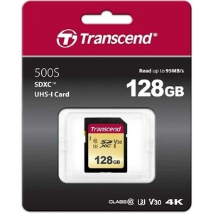 Карта памяти Transcend 128GB SDXC Class 10 UHS-I U3 V30 R95, W60MB/s (TS128GSDC500S) карта памяти для macbook transcend jetdrive lite 330 ts128gjdl330 128gb