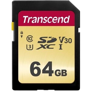 Карта памяти Transcend 64GB SDXC Class 10 UHS-I U3 V30 R95, W60MB/s (TS64GSDC500S) карта памяти transcend 64gb cf card mlc embedded ts64gcf170