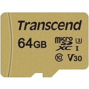 Карта памяти Transcend 64GB microSDXC Class 10 UHS-I U3 V30 R95, W60MB/s with adapter (TS64GUSD500S) карта памяти samsung microsdxc 256gb evo select microsdxc class 10 uhs i u3 sd адаптер mb me256ka am