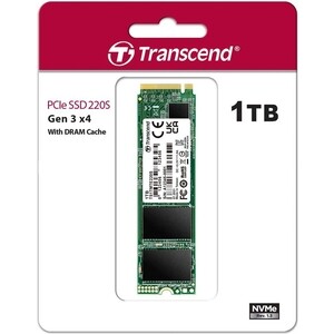 Твердотельный накопитель Transcend MTE220S SSD 1TB, 3D TLC, M.2 (2280), PCIe Gen 3.0 x4, NVMe, R3400/W1900, TBW 2200 (TS1TMTE220S)