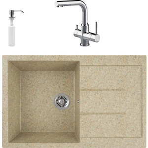 

Кухонная мойка и смеситель GreenStone GRS-25-302 Lemark Comfort LM3061C с сифоном и дозатором, песочный, GRS-25-302 Lemark Comfort LM3061C с сифоном и дозатором, песочный