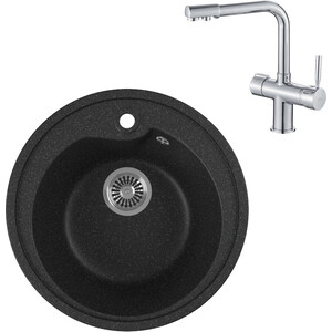 

Кухонная мойка и смеситель GreenStone GRS-45-308 Haiba HB70088 с сифоном, черная, GRS-45-308 Haiba HB70088 с сифоном, черная