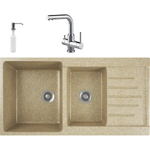 

Кухонная мойка и смеситель GreenStone GRS-98k-302 Lemark Comfort LM3061C с сифоном и дозатором, песочный, GRS-98k-302 Lemark Comfort LM3061C с сифоном и дозатором, песочный