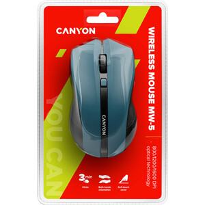 Мышь Canyon MW-5 2.4GHz wireless Optical Mouse with 4 buttons, DPI 800/1200/1600, Blue, 122*69*40mm, 0.067kg (CNE-CMSW05BL)
