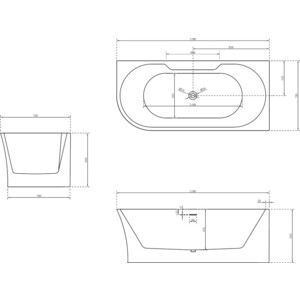 Акриловая ванна Abber 170х80 правая, на каркасе, слив-перелив (AB9335-1.7 R)