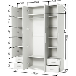 Шкаф четырехдверный Шарм-Дизайн Мелодия МКЯ2-43 220х60 белый