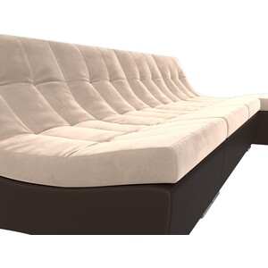 Угловой модульный диван АртМебель Монреаль велюр бежевый экокожа коричневый