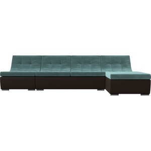 Угловой модульный диван АртМебель Монреаль велюр бирюзовый экокожа коричневый