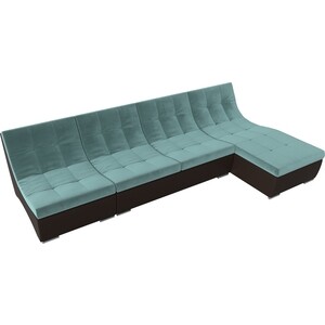 Угловой модульный диван АртМебель Монреаль велюр бирюзовый экокожа коричневый