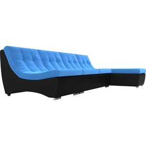 Угловой модульный диван АртМебель Монреаль велюр голубой экокожа черный