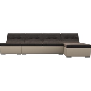 Угловой модульный диван АртМебель Монреаль велюр коричневый экокожа бежевый