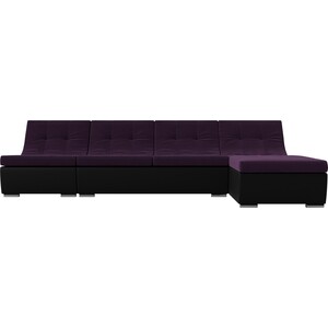 Угловой модульный диван АртМебель Монреаль велюр фиолетовый экокожа черный