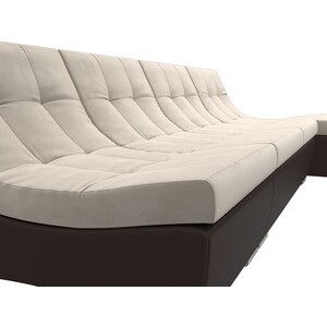 Угловой модульный диван АртМебель Монреаль микровельвет бежевый экокожа коричневый