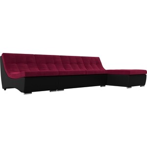 Угловой модульный диван АртМебель Монреаль микровельвет бордовый экокожа черный