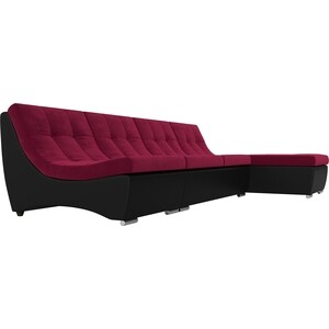 Угловой модульный диван АртМебель Монреаль микровельвет бордовый экокожа черный