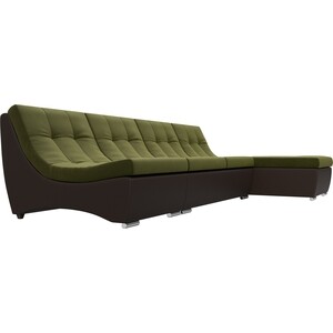 Угловой модульный диван АртМебель Монреаль микровельвет зеленый экокожа коричневый