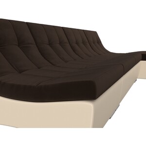 Угловой модульный диван АртМебель Монреаль микровельвет коричневый экокожа бежевый
