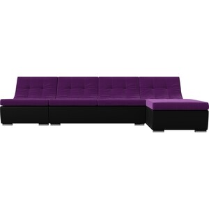 Угловой модульный диван АртМебель Монреаль микровельвет фиолетовый экокожа черный