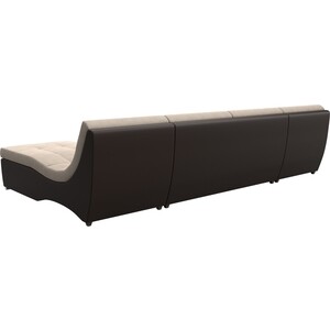 Угловой модульный диван АртМебель Монреаль рогожка бежевый экокожа коричневый