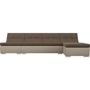 Угловой модульный диван АртМебель Монреаль рогожка коричневый экокожа бежевый