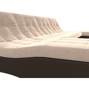 АртМебель П-образный модульный диван Монреаль велюр бежевый экокожа коричневый