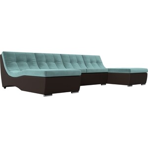 АртМебель П-образный модульный диван Монреаль велюр бирюзовый экокожа коричневый диван п образный артмебель нэстор велюр голубой вставка черная