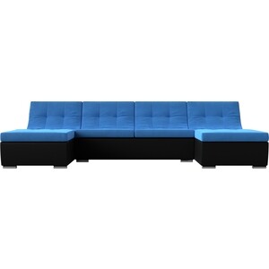 АртМебель П-образный модульный диван Монреаль велюр голубой экокожа черный