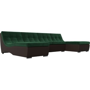 АртМебель П-образный модульный диван Монреаль велюр зеленый экокожа коричневый диван п образный артмебель нэстор велюр голубой вставка черная