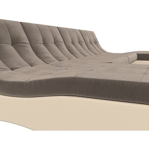 АртМебель П-образный модульный диван Монреаль велюр коричневый экокожа бежевый