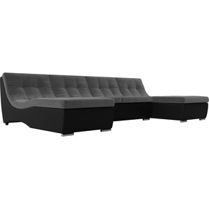 АртМебель П-образный модульный диван Монреаль велюр серый экокожа черный диван п образный артмебель нэстор велюр голубой вставка черная