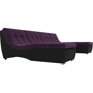АртМебель П-образный модульный диван Монреаль велюр фиолетовый экокожа черный