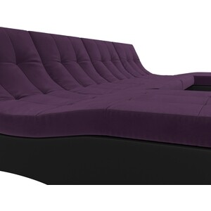 АртМебель П-образный модульный диван Монреаль велюр фиолетовый экокожа черный