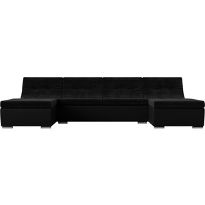АртМебель П-образный модульный диван Монреаль велюр черный экокожа черный