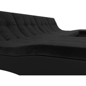 АртМебель П-образный модульный диван Монреаль велюр черный экокожа черный