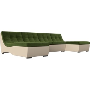 АртМебель П-образный модульный диван Монреаль микровельвет зеленый экокожа бежевый штакетник grandline м образный фигурный 1 5м зеленый