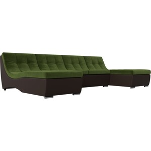 АртМебель П-образный модульный диван Монреаль микровельвет зеленый экокожа коричневый штакетник grandline м образный фигурный 1 5м зеленый