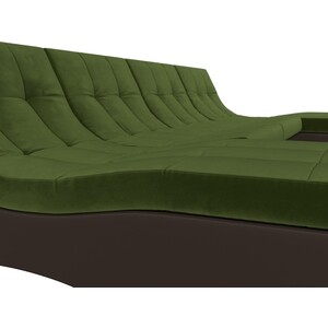 АртМебель П-образный модульный диван Монреаль микровельвет зеленый экокожа коричневый