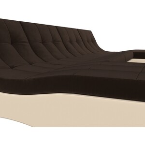 АртМебель П-образный модульный диван Монреаль микровельвет коричневый экокожа бежевый