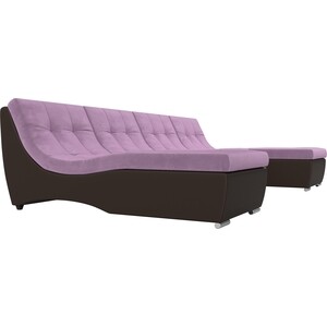АртМебель П-образный модульный диван Монреаль микровельвет сиреневый экокожа коричневый