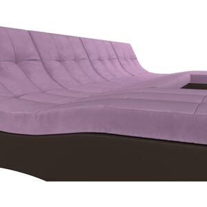 АртМебель П-образный модульный диван Монреаль микровельвет сиреневый экокожа коричневый