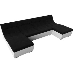 АртМебель П-образный модульный диван Монреаль микровельвет черный экокожа белый