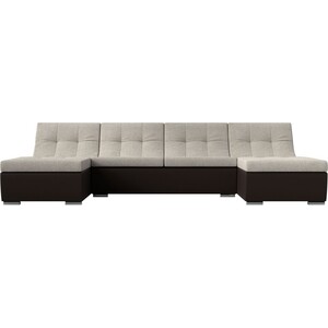 АртМебель П-образный модульный диван Монреаль рогожка бежевый экокожа коричневый