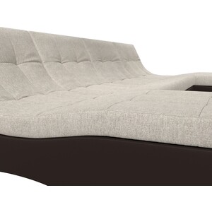 АртМебель П-образный модульный диван Монреаль рогожка бежевый экокожа коричневый