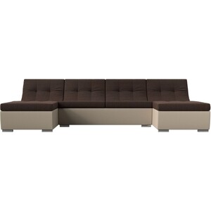 АртМебель П-образный модульный диван Монреаль рогожка коричневый экокожа бежевый