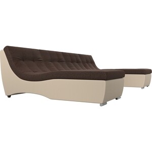 АртМебель П-образный модульный диван Монреаль рогожка коричневый экокожа бежевый