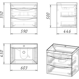 Мебель для ванной Grossman Талис 60х45 бетон пайн/белый глянец