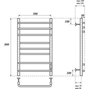 Полотенцесушитель электрический Point П8 500x800 диммер справа, хром (PN90858)