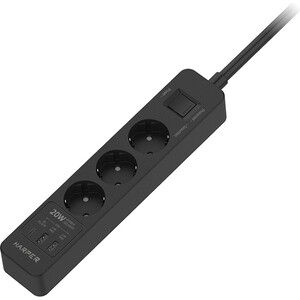Сетевой фильтр HARPER UCH-430 Black PD3.0 с USB зарядкой